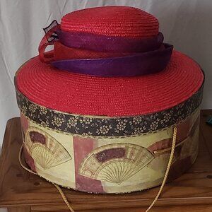 Vintage Ladies SOMETHING SPECIAL Red Hat Society Hat w/Purple Accent